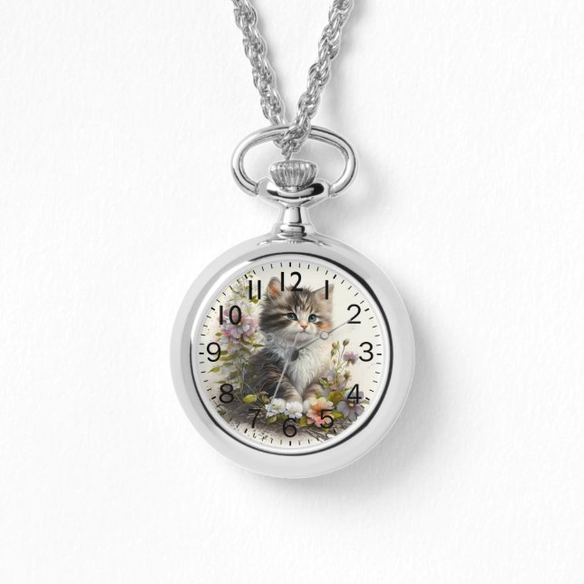 Adderande vattenfärg Ragamuffin Kitten Print Armbandsur (Framsida)