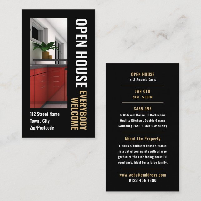 Adderingskort för Photo Stil Realtor Open House Visitkort (Fram/baksida)