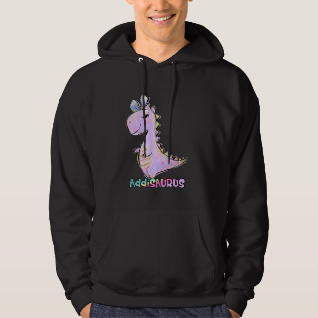 Addi Namn Shirt Girl Dinosaur Birthday Addison Add Hoodie (Framsida)