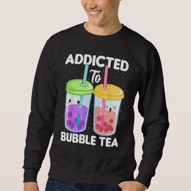 Addicted to Bubble Tea  Boba Costumes Bubble Tea Lång Ärmad Tröja (Framsida)