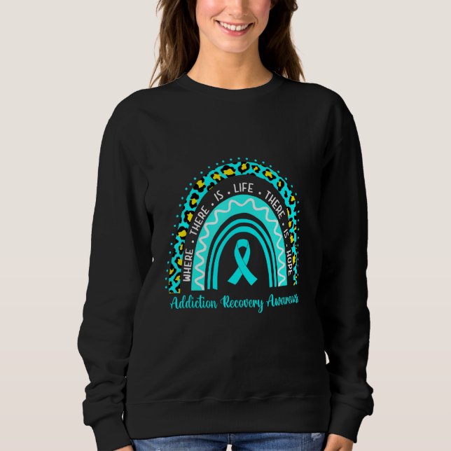 Addiction Recovery Awareness teal rainbow leopard T Shirt (Framsida)