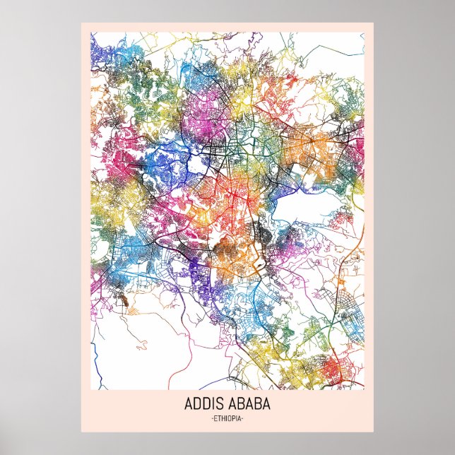 Addis Abeba Etiopien City Karta Poster (Framsidan)