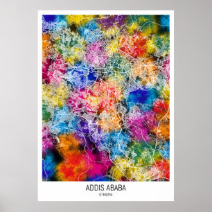 Addis Abeba Etiopien City Karta Poster