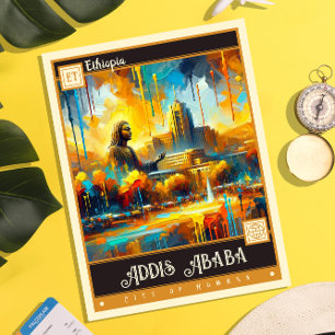 Addis Abeba, Etiopien Måla Vintage Vykort