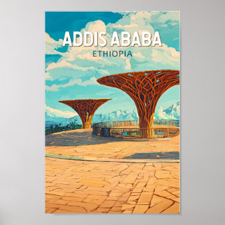 Addis Abeba Etiopien Resa Konst Vintage Poster