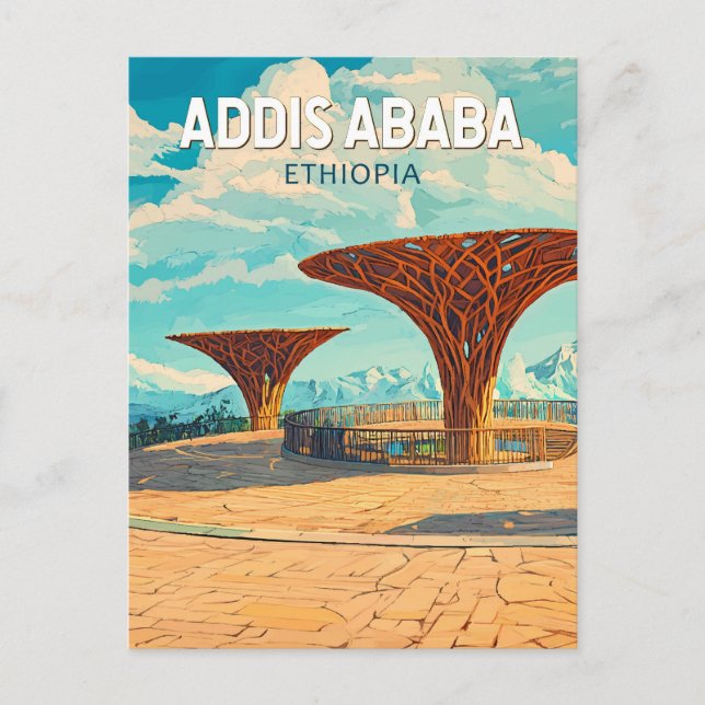 Addis Abeba Etiopien Resa Konst Vintage Vykort (Framsida)