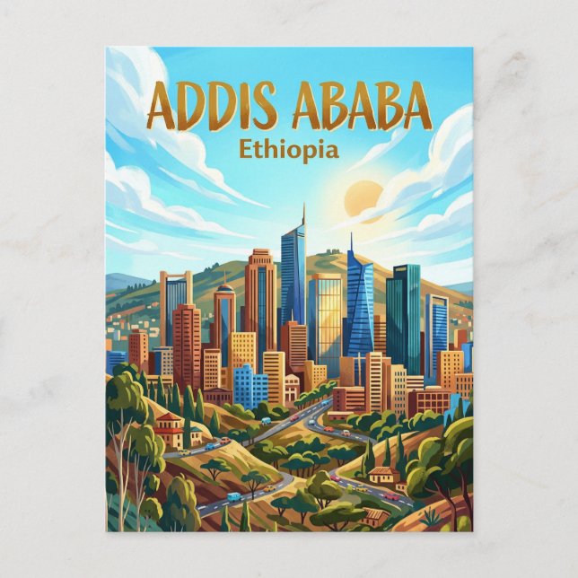 Addis Abebas stadsbild Etiopien Vykort (Framsida)