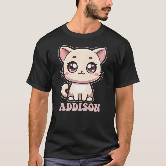 Addison Cute Kitty Cat Design for Girls Name Addis T Shirt (Framsida)