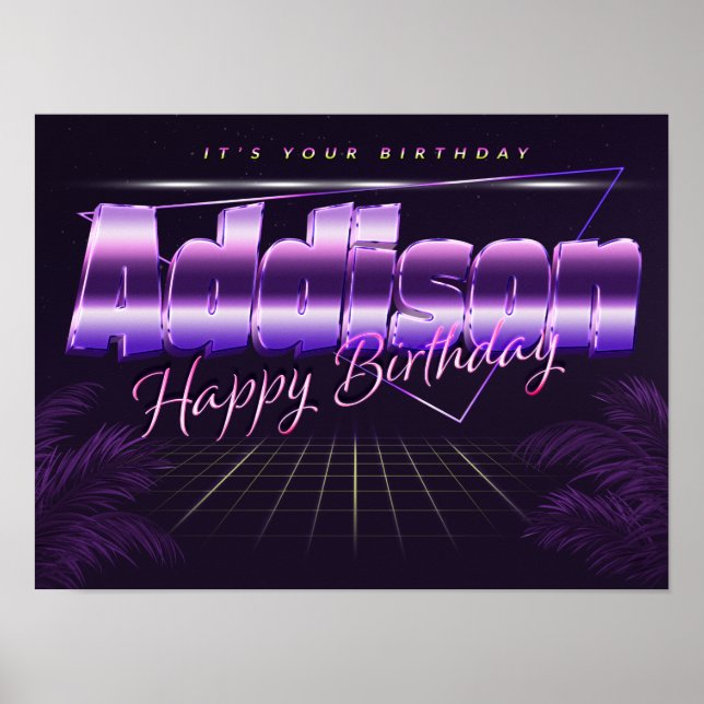 Addison Namn Vorname lila retro Poster Geburtstag (Framsidan)