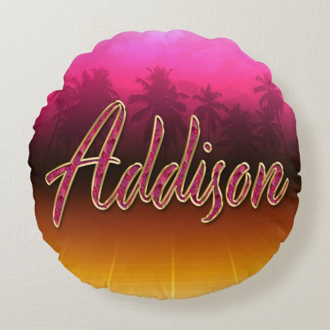 Addison Vorname Name golden pink Kissen Rund Kudde (Framsidan)