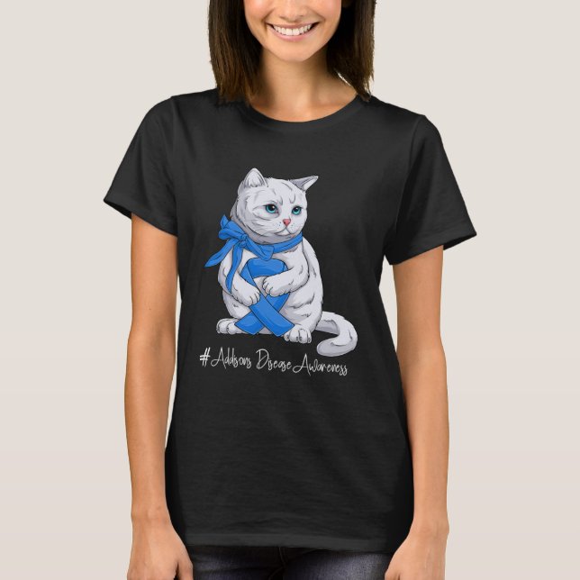 Addisons Disease Awareness Month Blue Ribbon Cat T Shirt (Framsida)