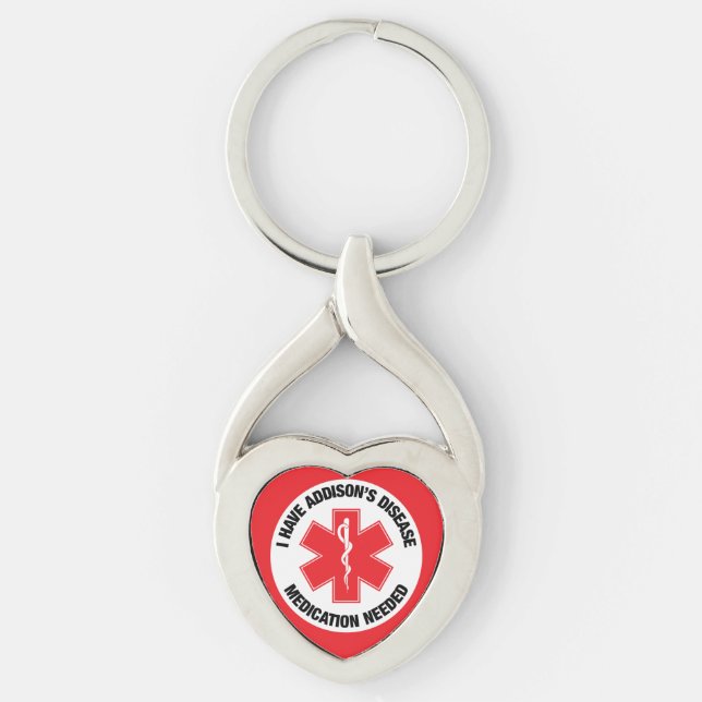 Addisons sjukdom twisted heart silverfärgad nyckelring (Framsidan)
