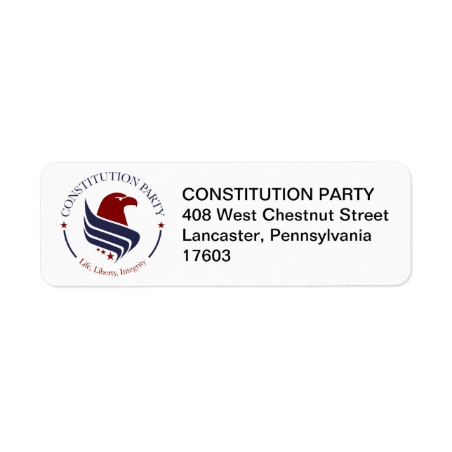 Address Labels, Constitution Party Returadress Etikett (Framsidan)