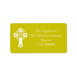 Address Labels Floral Cross Christening Yellow Adressetikett