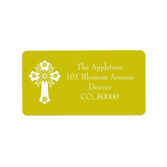 Address Labels Floral Cross Christening Yellow Adressetikett (Framsidan)