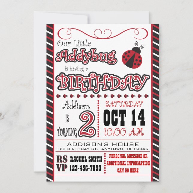 Addybug 2:a födelsedagsinbjudan inbjudningar (Framsida)