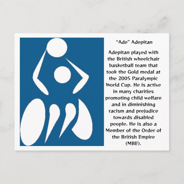 "Ade" Adepitan, rullstolsbaserad basketspelare Vykort (Framsida)