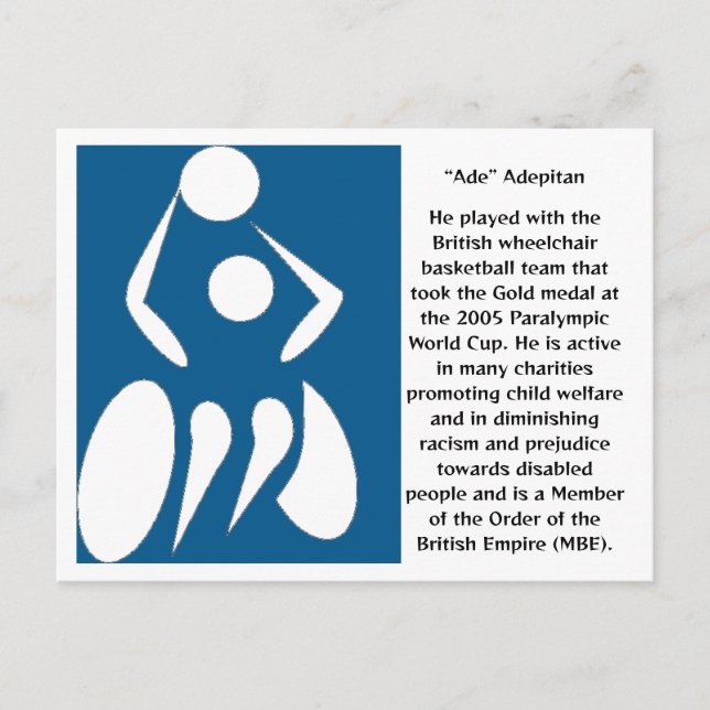 "Ade" Adepitan, rullstolsbaserad basketspelare Vykort (Framsida)
