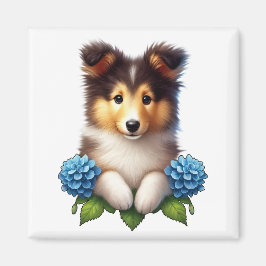Adedig marionett med Blåa blommor Magnet
