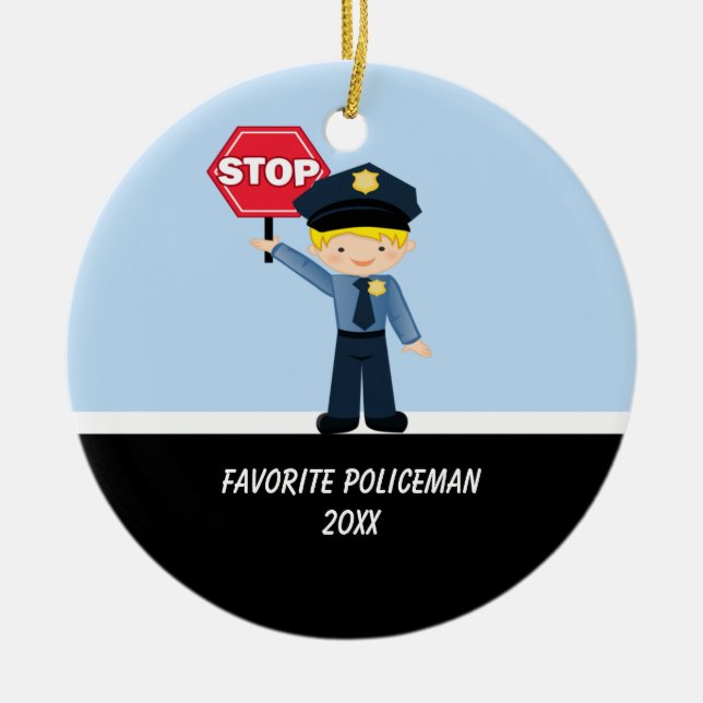 Adektiv polis med stoppsignatur julgransprydnad keramik (Framsidan)