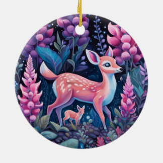 Adekvat Hjort med blommor Julgransprydnad Keramik