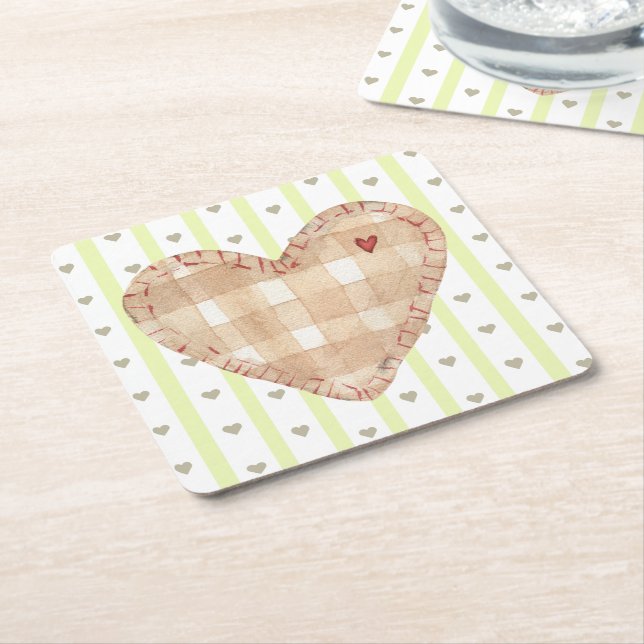 Adekvat matchande rustiskt hjärta och rand Cute Underlägg Papper Kvadrat (Vinklad)