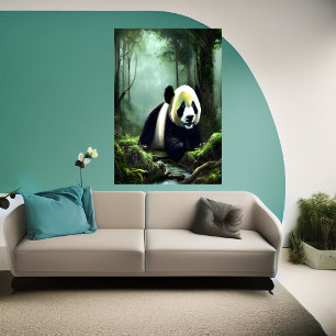 Adekvat panda i den djupa skogen   AI Art Poster