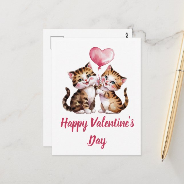Adekvata kattungar och hjärtballonger Valentine Vykort (Fram/Back In Situ)