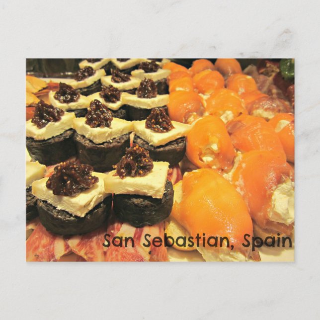 Adekvata sorter av Pinxtos i San Sebastian Vykort (Framsida)