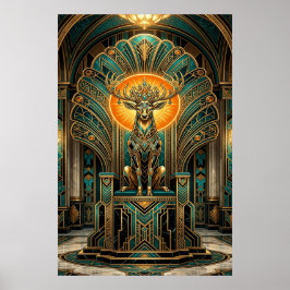 Ädel Art Deco hjort hjort gyllene silhuett Poster