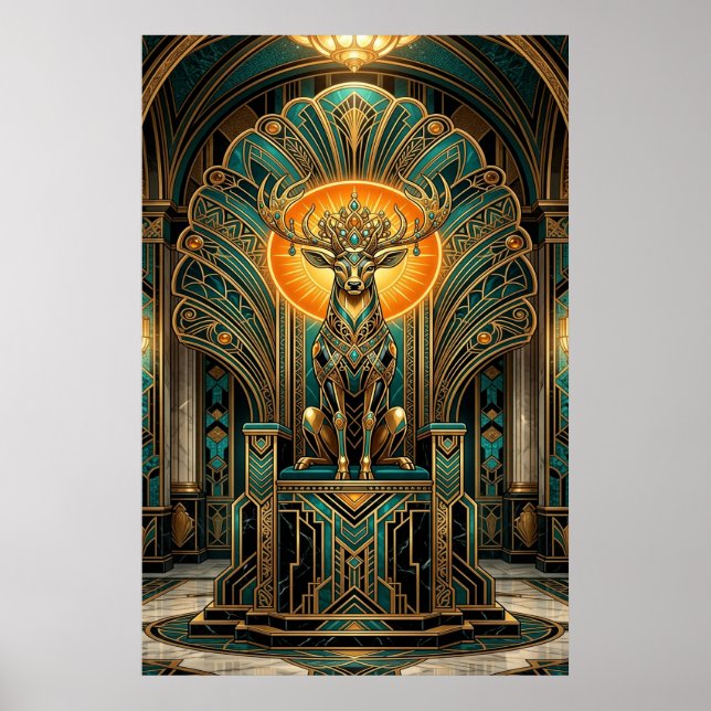 Ädel Art Deco hjort hjort gyllene silhuett Poster (Framsidan)
