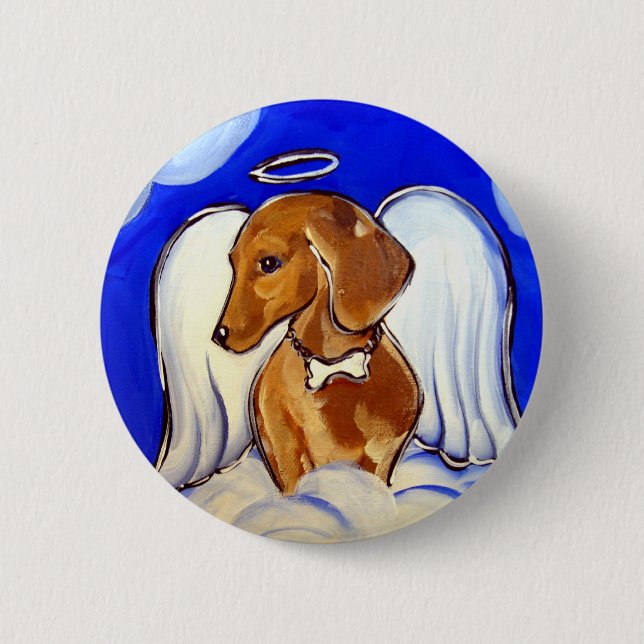 " Ädel Dachshund Ängel Husdjur Konsthäftor" Knapp (Framsida)