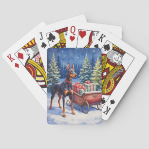 Ädel Dobermann Bevakar Julsläde Vinter Casinokort