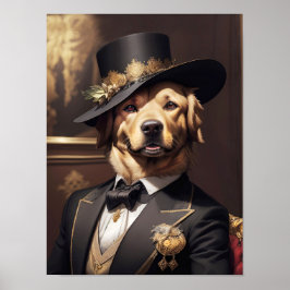 Ädel Golden Retriever i elegant viktoriansk klänni Poster