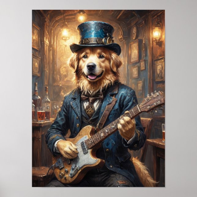 Ädel golden Retriever som spelar gitarr på puben Poster (Framsidan)