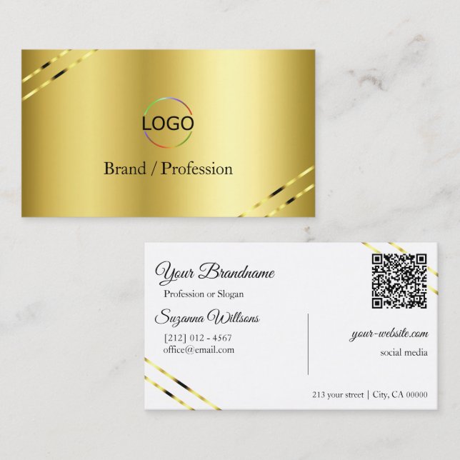 Ädel Guld med Glänsande Linjer Logo och QR-kod Visitkort (Fram/baksida)