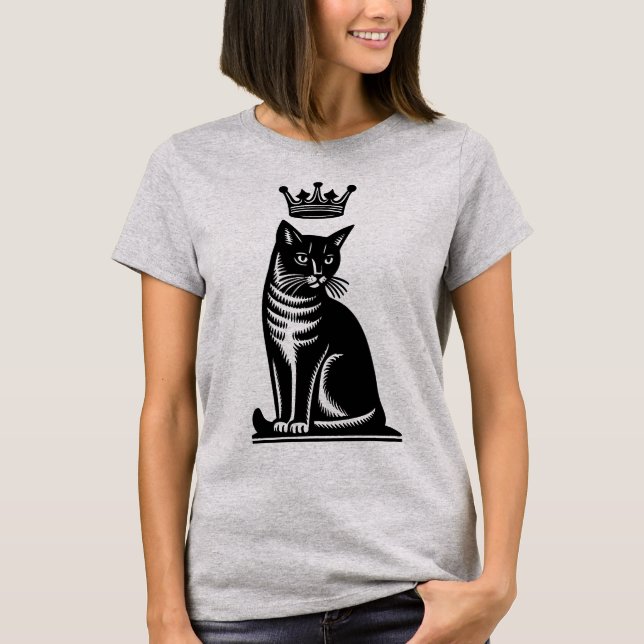 Ädel katt i träsnittsstil t shirt (Framsida)