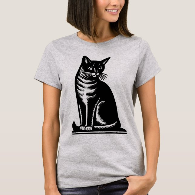 Ädel katt i trästil t shirt (Framsida)