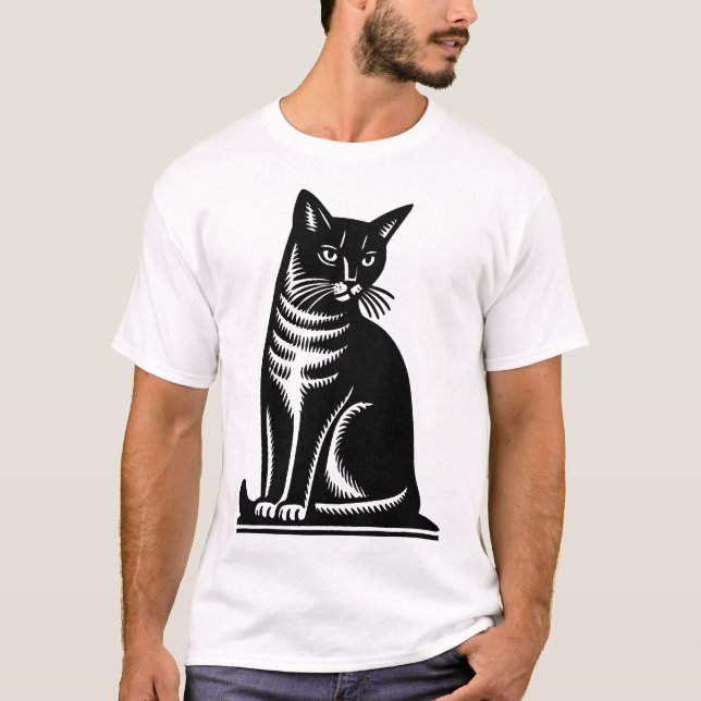 Ädel katt i trästil t shirt (Framsida)