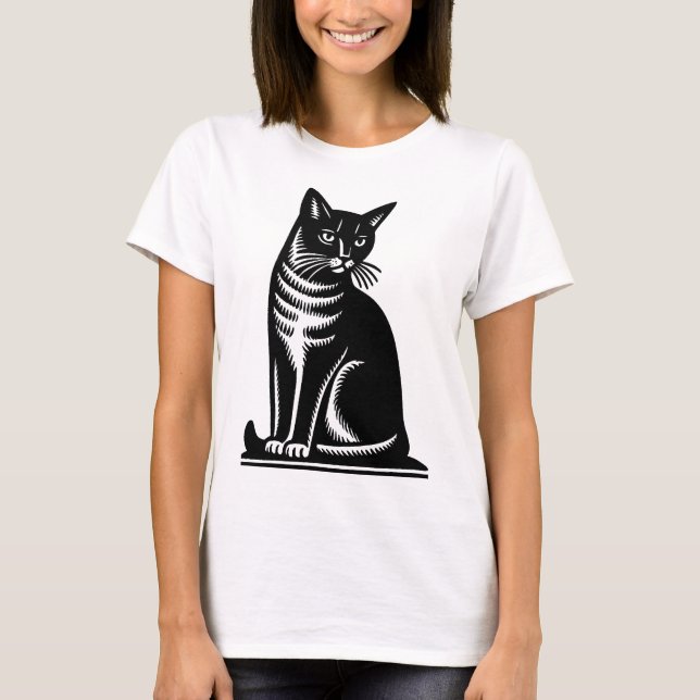 Ädel katt i trästil t shirt (Framsida)
