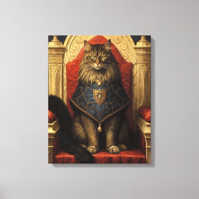 Ädel Maine Coon Katt Tron Konsttryck Canvastryck (Framsida)