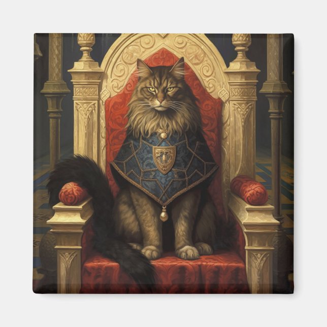 Ädel Maine Coon Katt Tron Konsttryck Magnet (Framsidan)