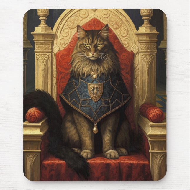 Ädel Maine Coon Katt Tron Konsttryck Musmatta (Framsidan)