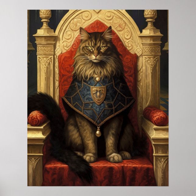 Ädel Maine Coon Katt Tron Konsttryck Poster (Framsidan)
