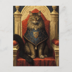 Ädel Maine Coon Katt Tron Konsttryck Vykort