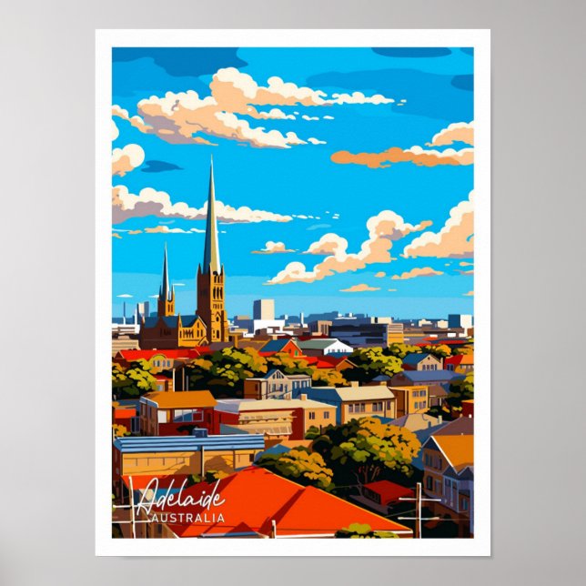 Adelaide Australia Artwork Travel Illustration Poster (Framsidan)