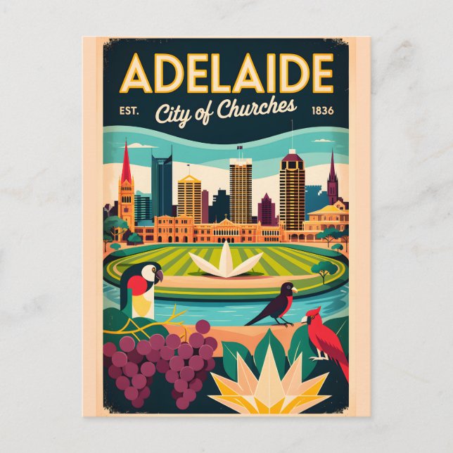 Adelaide Australien Retro Resemallar Poster Art Vykort (Framsida)