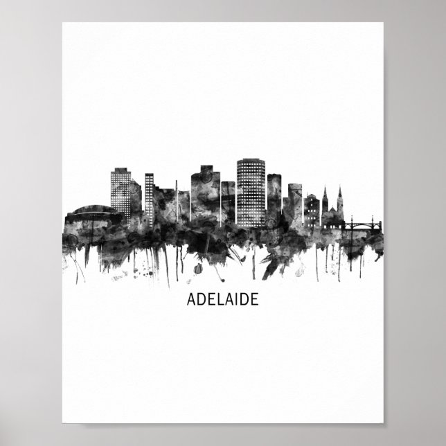 Adelaide Australien Skyline BW Poster (Framsidan)