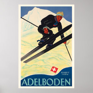 Adelboden Schweiz Schweiz Bernesiska Skidor Vinter Poster