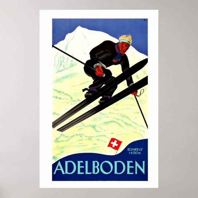 Adelboden, Schweiz, Ski Travel Poster (Framsidan)